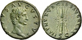 Octavian as Augustus, 27 BC – 14 AD. Divus Augustus. As circa 98 AD, Æ 11.13 g. DIVVS AVGVSTVS Bare head r. Rev. IMP NERVA CAES AVG REST S – C Thunder...