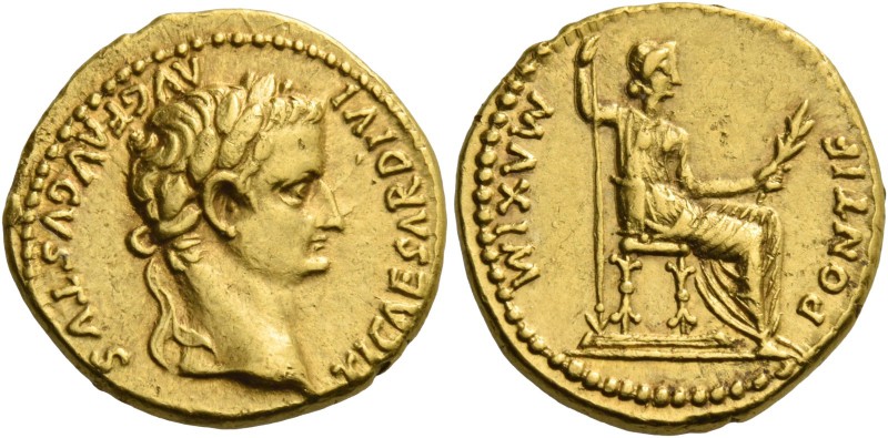 Tiberius augustus, 14 – 37. Aureus, Lugdunum 14-37, AV 7.85 g. TI CAESAR DIVI – ...