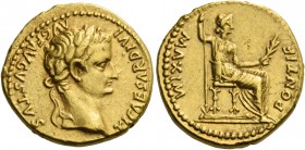 Tiberius augustus, 14 – 37. Aureus, Lugdunum 14-37, AV 7.85 g. TI CAESAR DIVI – AVG F AVGVSTVS Laureate head r. Rev. PONTIF – MAXIM Pax-Livia figure s...