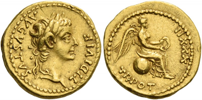 Tiberius augustus, 14 – 37. Quinarius, Lugdunum 30-31, AV 3.83 g. TI DIVI F – AV...
