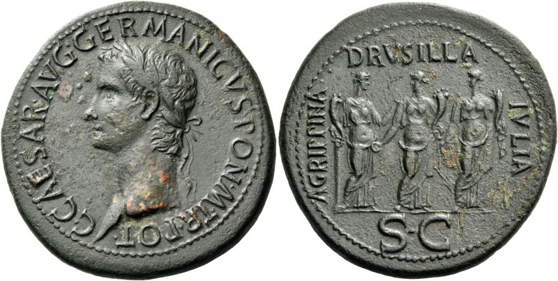 Gaius augustus, 37 – 41. Sestertius circa 37-38, Æ 25.89 g. C CAESAR AVG GERMANI...