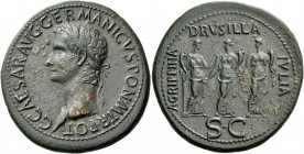 Gaius augustus, 37 – 41. Sestertius circa 37-38, Æ 25.89 g. C CAESAR AVG GERMANICVS PON M TR POT Laureate head l. Rev. AGRIPPINA – DRVSILLA – IVLIA Ga...
