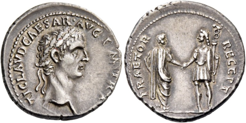 Claudius augustus, 41 – 54. Denarius 41-42, AR 3.78 g. TI CLAVD CAESAR AVG [P M ...