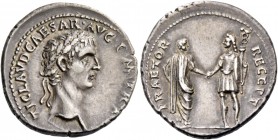 Claudius augustus, 41 – 54. Denarius 41-42, AR 3.78 g. TI CLAVD CAESAR AVG [P M TR P] Laureate head r. Rev. PRAETOR – RECEPT Claudius togate standing ...