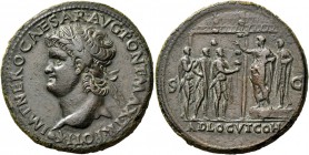 Nero augustus, 54 – 68. Sestertius, Lugdunum circa 64-67, Æ 24.71 g. IMP NERO CAESAR AVG PONT MAX TR PONT P P Laureate bust l. Rev. S – C Nero standin...