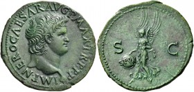 Nero augustus, 54 – 68. As, Lugdunum circa 66, Æ 10.36 g. IMP NERO CAESAR AVG P MAX TR P P P Bare head r. with globe at point of bust. Rev. S – C Vict...