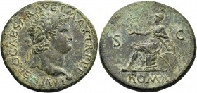 Nero augustus, 54 – 68. Sestertius, Lugdunum circa 67, Æ 26.76 g. IMP NERO CAESAR AVG P MAX TR P P P Laureate head r., with globe at point of neck. Re...