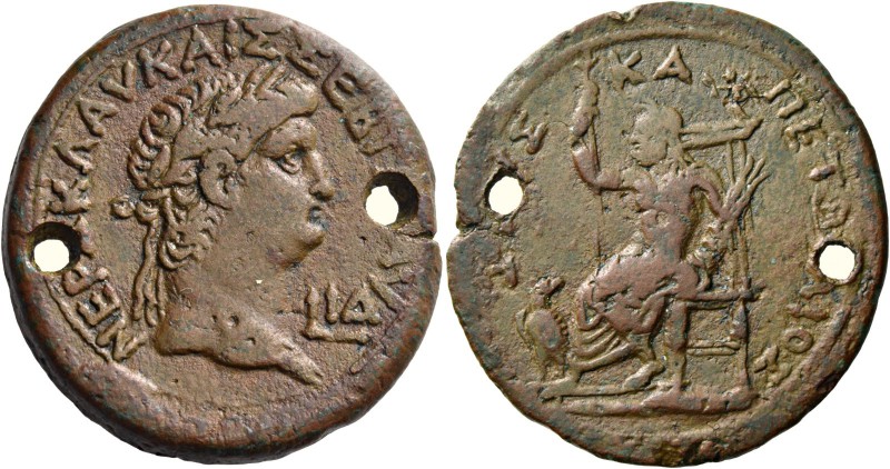 Nero augustus, 54 – 68. Drachm, Alexandria 67-68 (year 14), Æ 31.3 g. NEPΩ KΛAV ...