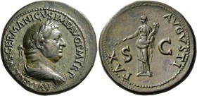 Vitellius, April –December 69. Sestertius late April-December 69, Æ 28.43 g. A VITELLIVS GERMANICVS IMP AVG P M TR P Laureate and draped bust r. Rev. ...
