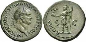 Vespasian, 69 – 79. Sestertius 71, Æ 26.06 g. IMP CAES VESPASIAN AVG P M TR P P P COS III Laureate head r. Rev. ROMA S – C Roma, helmeted and in milit...