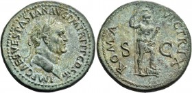 Vespasian, 69 – 79. Sestertius 71, Æ 27.00 g. IMP CAES VESPASIAN AVG P M TR P P P COS III Laureate head r. Rev. ROMA – VICTRIX S – C Roma standing r.,...