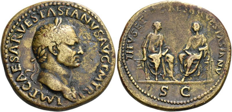 Vespasian, 69 – 79. Sestertius 71, Æ 24.77 g. IMP CAESAR VESPASIANVS AVG P M TR ...