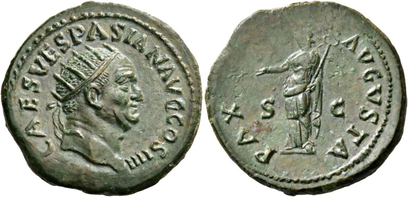 Vespasian, 69 – 79. Dupondius 72-73, Æ 12.95 g. [IMP] CAES VESPASIANVS COS IIII ...