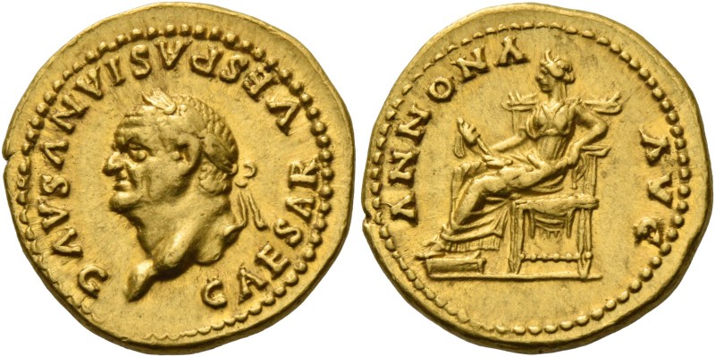 Vespasian, 69 – 79. Aureus 77-78, AV 7.25 g. CAESAR VESPASIANVS AVG Laureate hea...