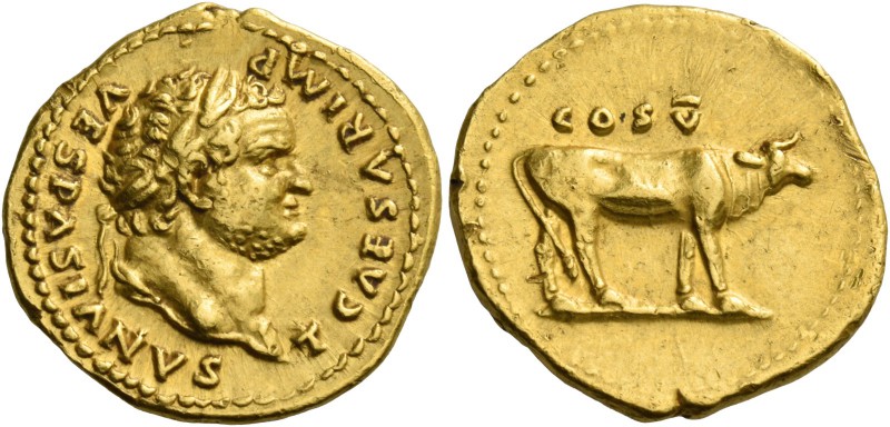 Titus caesar, 69 – 79. Aureus, 76, AV 7.27 g. T CAESAR – IMP VESPASIANVS Laureat...