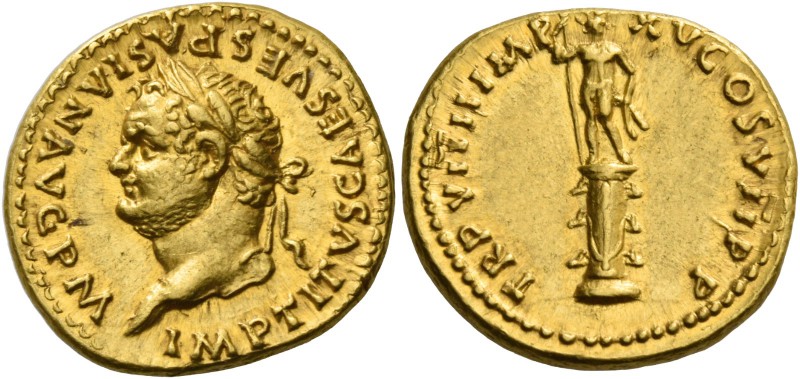 Titus augustus, 79 – 81. Aureus 79, AV 7.28 g. IMP TITVS CAES VESPASIAN AVG P M ...
