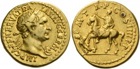 Trajan, 98 – 117. Aureus 102, AV 5.85 g. IMP CAES NERVA TRA – IAN AVG GERM Laureate bust r., wearing aegis. Rev. P M T – R P COS IIII P P Emperor on h...