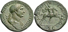 Trajan, 98 – 117. Sestertius 103-107, Æ 26.66 g. IMP CAES NERVAE TRAIANO AVG GER DAC P M TR P COS V P P Laureate bust r., with drapery on l. shoulder....