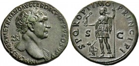 Trajan, 98 – 117. Sestertius 108-111, Æ 21.04 g. IMP CAES NERVAE TRAIANO AVG GER DAC P M TR P COS V P P Laureate bust r., with drapery on l. shoulder....