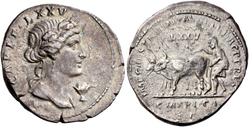 Trajan, 98 – 117. Restored issue of C. Marius C.f. Capito. Denarius circa 112-11...