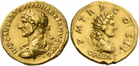 Hadrian augustus, 117 – 134. Aureus 118, AV 7.30 g. IMP CAESAR TRAIAN HADRIANVS AVG Laureate, draped and cuirassed bust l. Rev. P M TR P COS II Radiat...