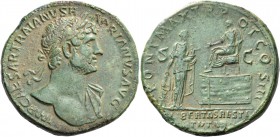 Hadrian augustus, 117 – 134. Sestertius 119-122, Æ 24.90 g. IMP CAESAR TRAIANVS – HADRIANVS AVG Laureate bust r., drapery on l. shoulder. Rev. PONT MA...