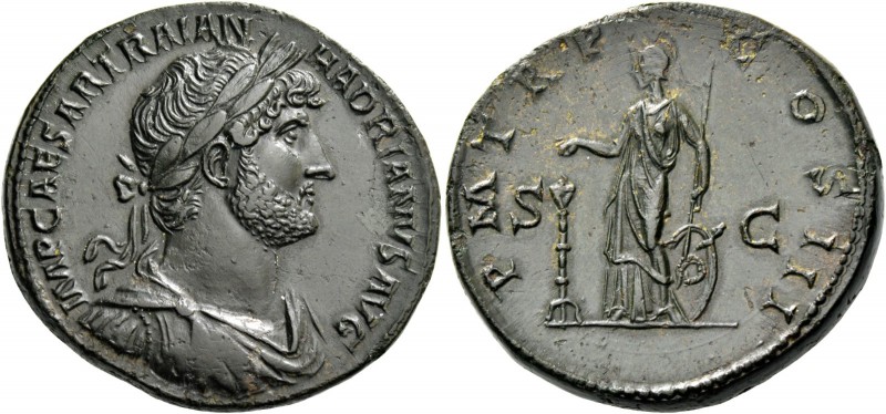 Hadrian augustus, 117 – 134. Sestertius 121-122, Æ 24.69 g. IMP CAESAR TRAIAN – ...
