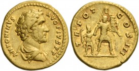 Antoninus Pius augustus, 138 – 161. Aureus 140-143, AV 7.12 g. ANTONINVS – AVG PIVS P P Bare-headed and draped bust r. Rev. TR POT – COS III Aeneas ad...