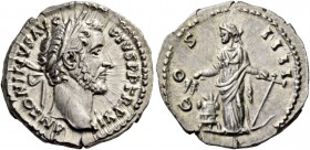 Antoninus Pius augustus, 138 – 161. Denarius 148-149, AR 3.24 g. ANTONINVS AVG – PIVS P P TR P XII Laureate head r. Rev. C – OS – IIII Annona standing...