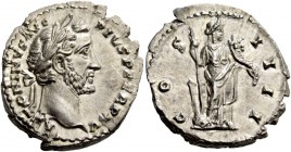 Antoninus Pius augustus, 138 – 161. Denarius 151-151, AR 3.32 g. ANTONINVS AVG – PIVS P P TR P XV Laureate head r. Rev. COS – IIII Fortuna standing r....