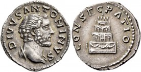 Antoninus Pius augustus, 138 – 161. Divus Antoninus Pius. Denarius after 161, AR 3.35 g. DIVVS ANTONINVS Bare-headed and draped bust r. Rev. CONSECRAT...