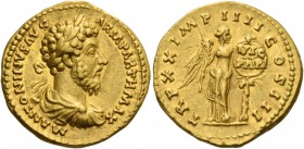 Marcus Aurelius augustus, 161 – 180. Aureus 166, AV 7.33 g. M ANTONINVS AVG – ARM PARTH MAX Laureate, draped and cuirassed bust r. Rev. TR P XX IMP II...