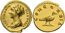 Faustina II, daughter of Antoninus Pius and wife of Marcus Aurelius. Aureus circa 145-161, AV 7.28 g. FAVSTINA AVG – PII AVG FIL Draped bust l., hair ...