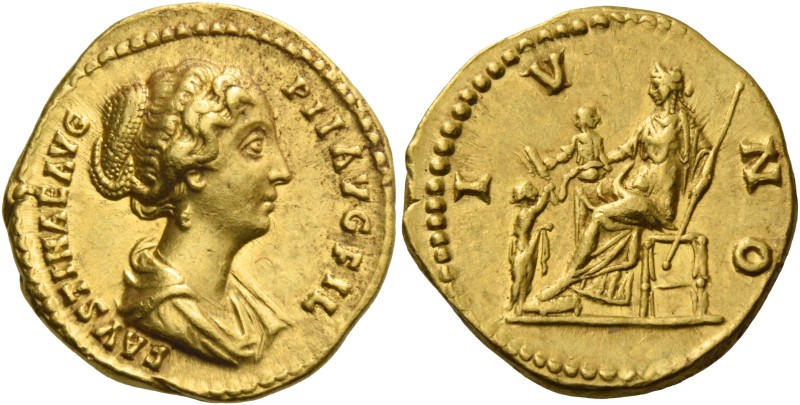 Faustina II, daughter of Antoninus Pius and wife of Marcus Aurelius. Aureus 161-...