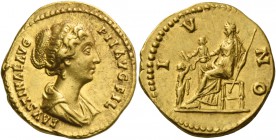Faustina II, daughter of Antoninus Pius and wife of Marcus Aurelius. Aureus 161-176, AV 7.19 g. FAVSTINAE AVG – P II AVG FIL Draped bust r. Rev. IV – ...