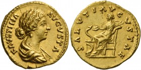 Faustina II, daughter of Antoninus Pius and wife of Marcus Aurelius. Aureus circa 161-176, AV 7.32 g. FAVSTINA – AVGVSTA Draped bust r., hair waved an...