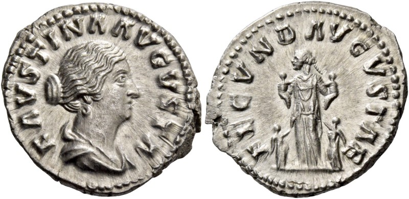 Faustina II, daughter of Antoninus Pius and wife of Marcus Aurelius. Denarius ci...