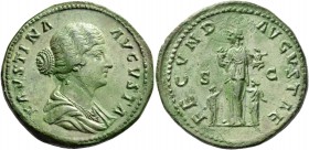 Faustina II, daughter of Antoninus Pius and wife of Marcus Aurelius. Sestertius 161-176, Æ 27.03 g. FAVSTINA – AVGVSTA Draped bust r., hair waved and ...