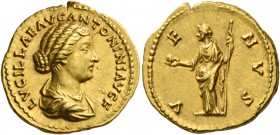 Lucilla, daughter of Marcus Aurelius and wife of Lucius Verus. Aureus 164-169 or 183, AV 7.26 g. LVCILLAE AVG ANTONINI AVG F Draped bust r., hair caug...