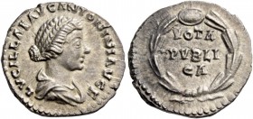 Lucilla, daughter of Marcus Aurelius and wife of Lucius Verus. Denarius 164-169 or later, 183?, AR 3.38 g. LVCILLAE AVG ANTONINI AVG F Draped bust r.,...