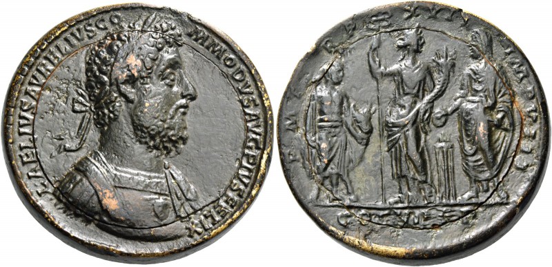 Commodus augustus, 177 – 192. Medallion 192, Æ 74.11 g. Laureate, draped and cui...