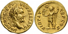Septimius Severus, 193 – 211. Aureus 193-194, AV 7.43 g. IMP CAE·L·SEP· – SEV·PERT AVG Laureate head r. Rev. VIRT AV – G· – TR P·COS Virtus standing f...