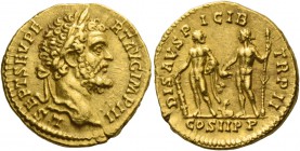 Septimius Severus, 193 – 211. Aureus 194, AV 7.19 g. L SEPT SEV PE – RT AVG IMP III Laureate head r. Rev. DIS AVSP – ICI B – TR P II Hercules, on l., ...