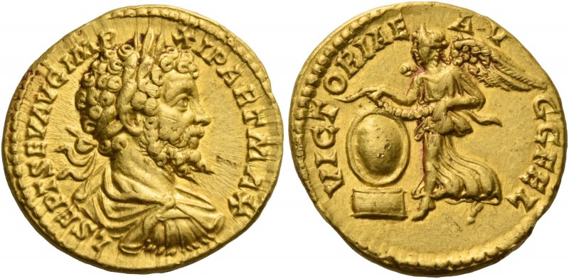 Septimius Severus, 193 – 211. Aureus 198-200, AV 7.39 g. L SEPT SEV AVG IMP – XI...