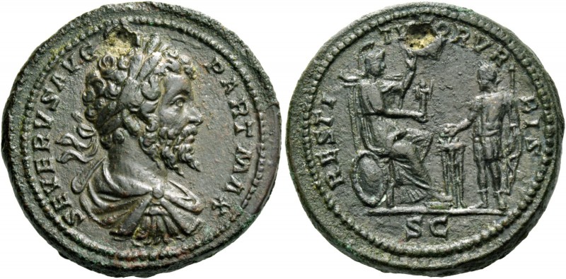 Septimius Severus, 193 – 211. Medallic dupondius 200-201, Æ 17.29 g. SEVERVS AVG...