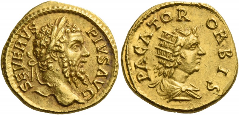 Septimius Severus, 193 – 211. Aureus, Eastern mint (?) 202-210, AV 7.22 g. SEVER...