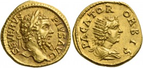 Septimius Severus, 193 – 211. Aureus, Eastern mint (?) 202-210, AV 7.22 g. SEVERVS – PIVS AVG Laureate head r. Rev. PACATOR – ORBIS Draped bust of Sol...