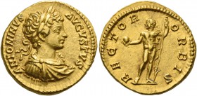 Caracalla augustus, 198 – 217. Aureus 199-200, AV 7.13 g. ANTONINVS – AVGVSTVS Laureate, draped and cuirassed bust r. Rev. RECTOR – ORBIS Sol standing...