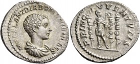 Diadumenian caesar, 217-218. Denarius circa 217-218, AR 3.40 g. M OPEL ANT DIADVMENIAN CAES Bareheaded and draped bust r. Rev. PRINC IVVENTVTIS Diadum...