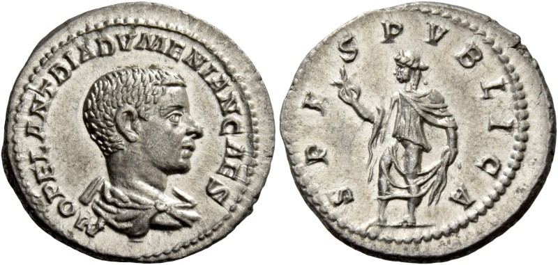 Diadumenian caesar, 217-218. Denarius 217-218, AR 3.04 g. M OPEL ANT DIADVMENIAN...